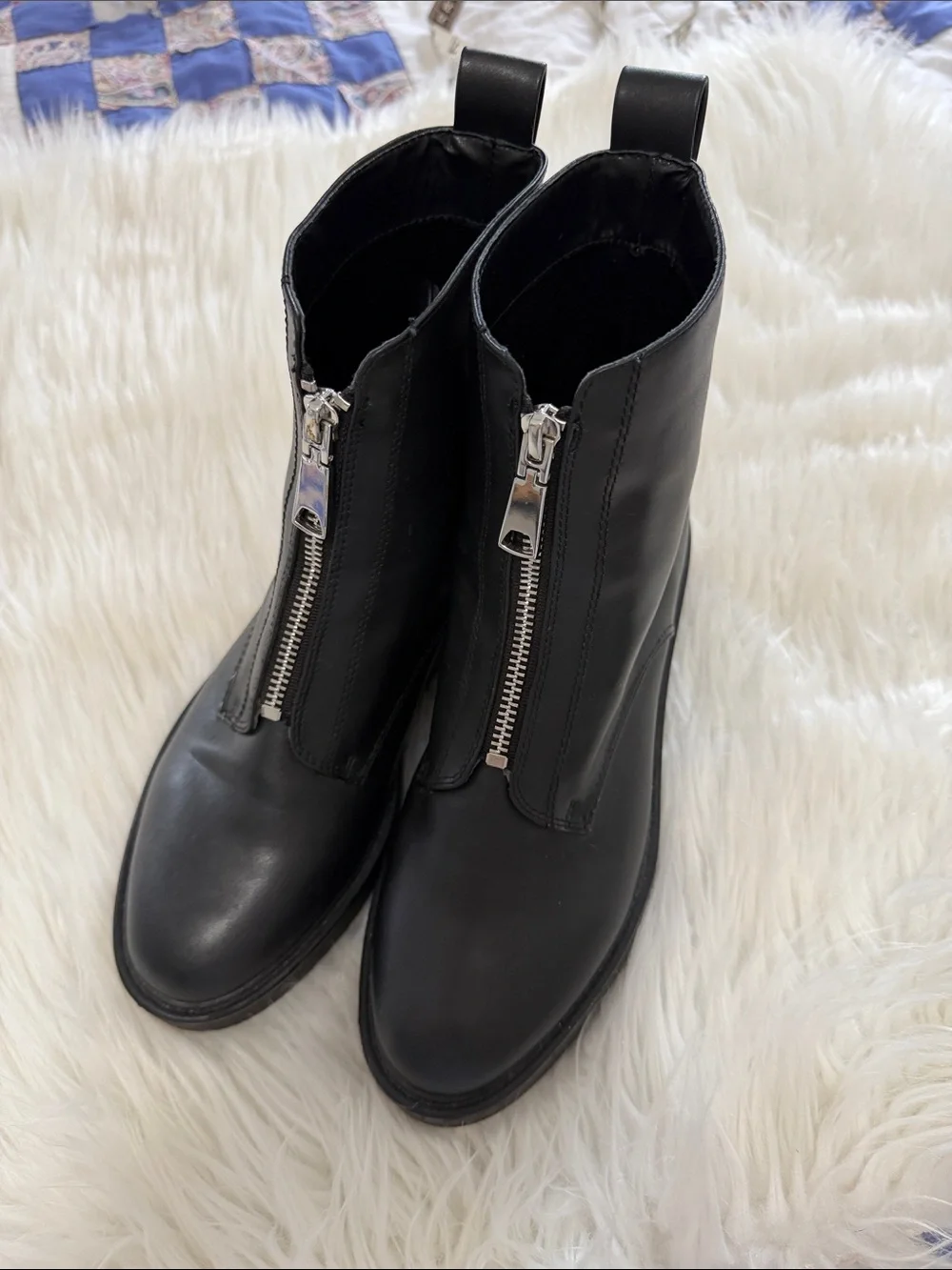 H&M Black Front-Zip Faux Leather Ankle Boots size 8
